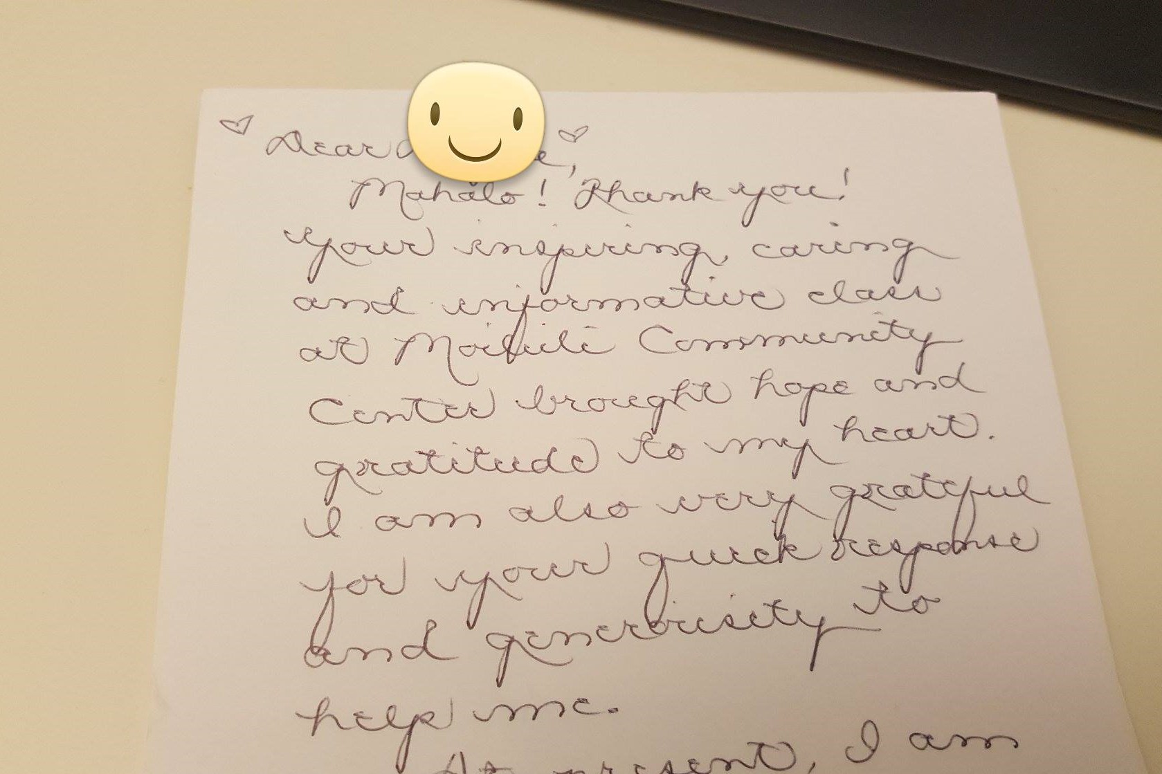 Handwritten letter from a satisfied client, scrubbed for pip.